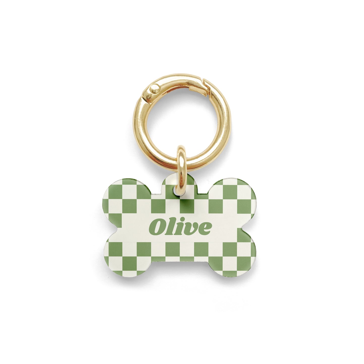 Olive Green Checkerboard Pet ID Tag
