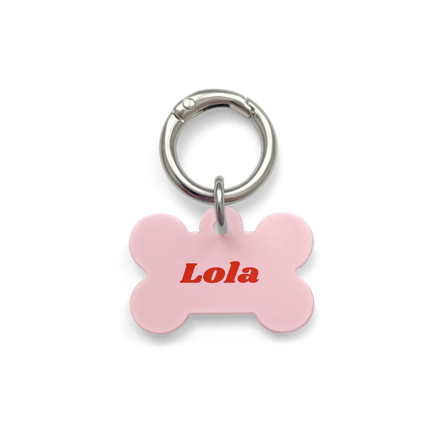 Pink Pet ID Tag from our Simple collection in a bone shape with a silver ring.