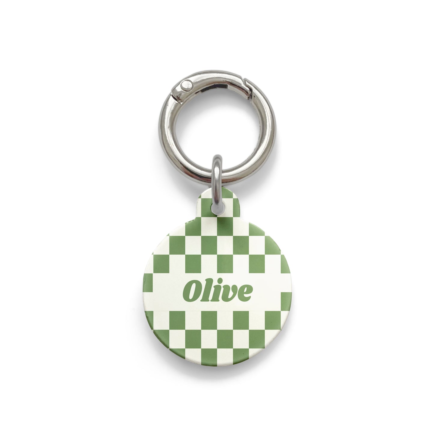 Olive Green Checkerboard Pet ID Tag