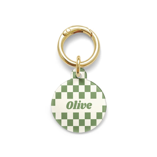 Olive Green Checkerboard Pet ID Tag
