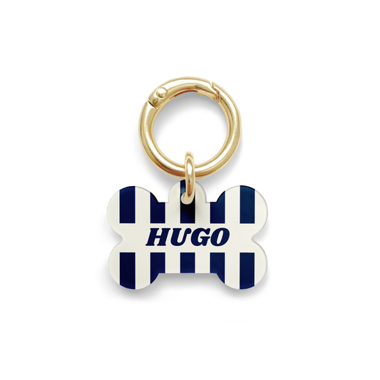 Navy Pinstripe Pet ID Tag