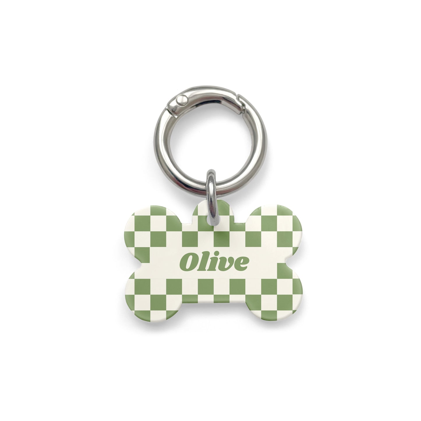 Olive Green Checkerboard Pet ID Tag