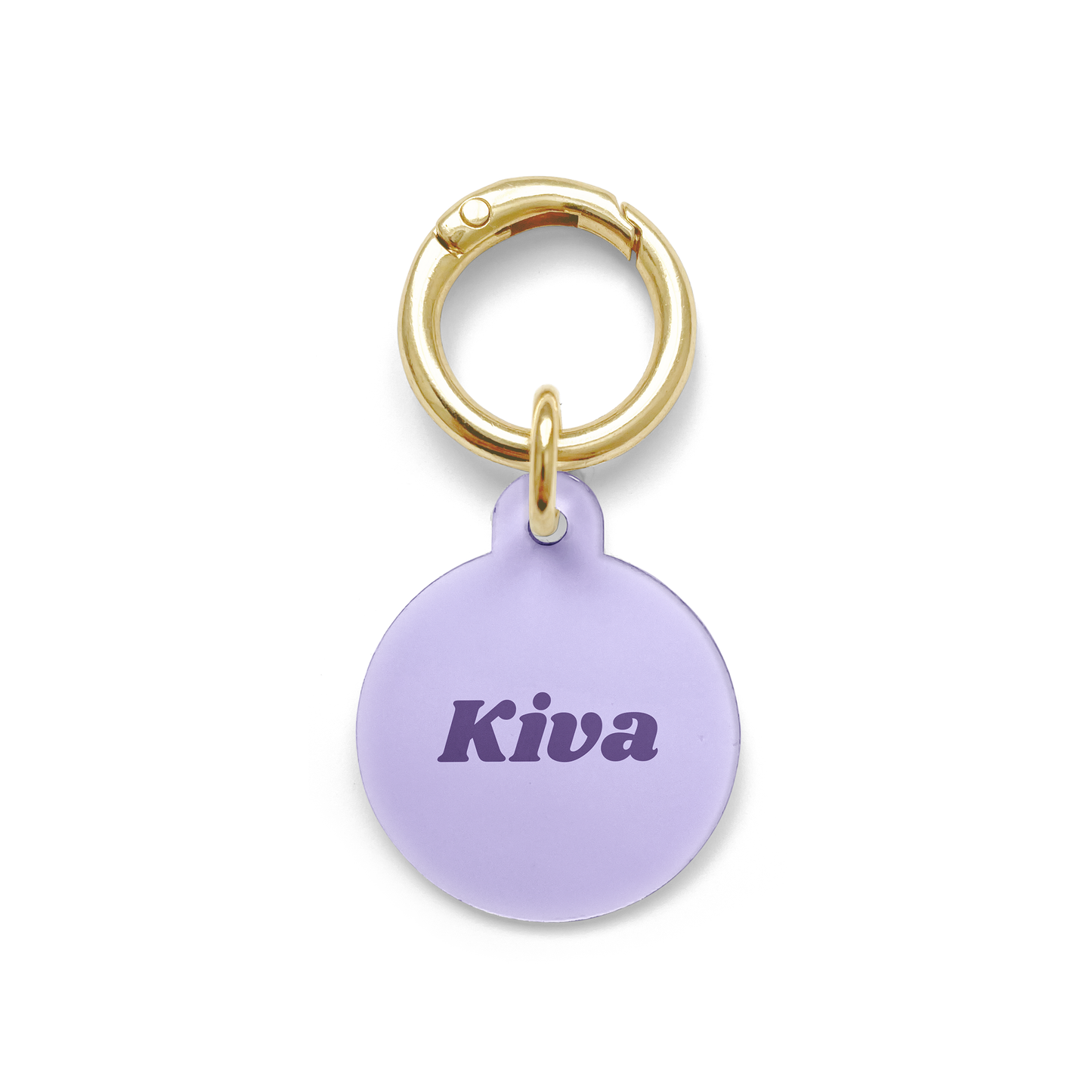 Purple Pet ID Tag from the simple design range in a circular shape with a gold ring.