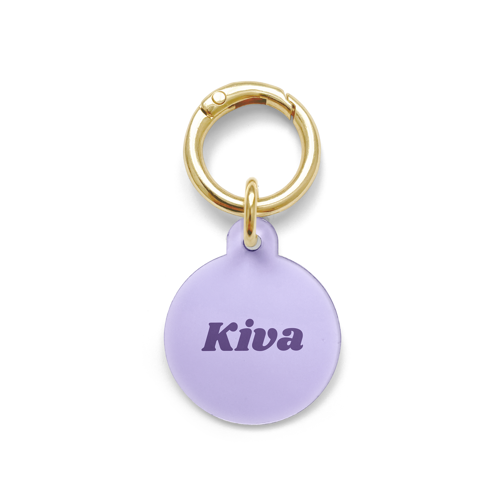 Purple Pet ID Tag from the simple design range in a circular shape with a gold ring.