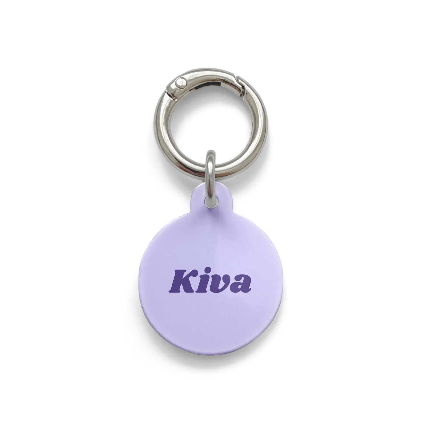 Purple Pet ID Tag from the simple design range in a circular shape with a silver ring.