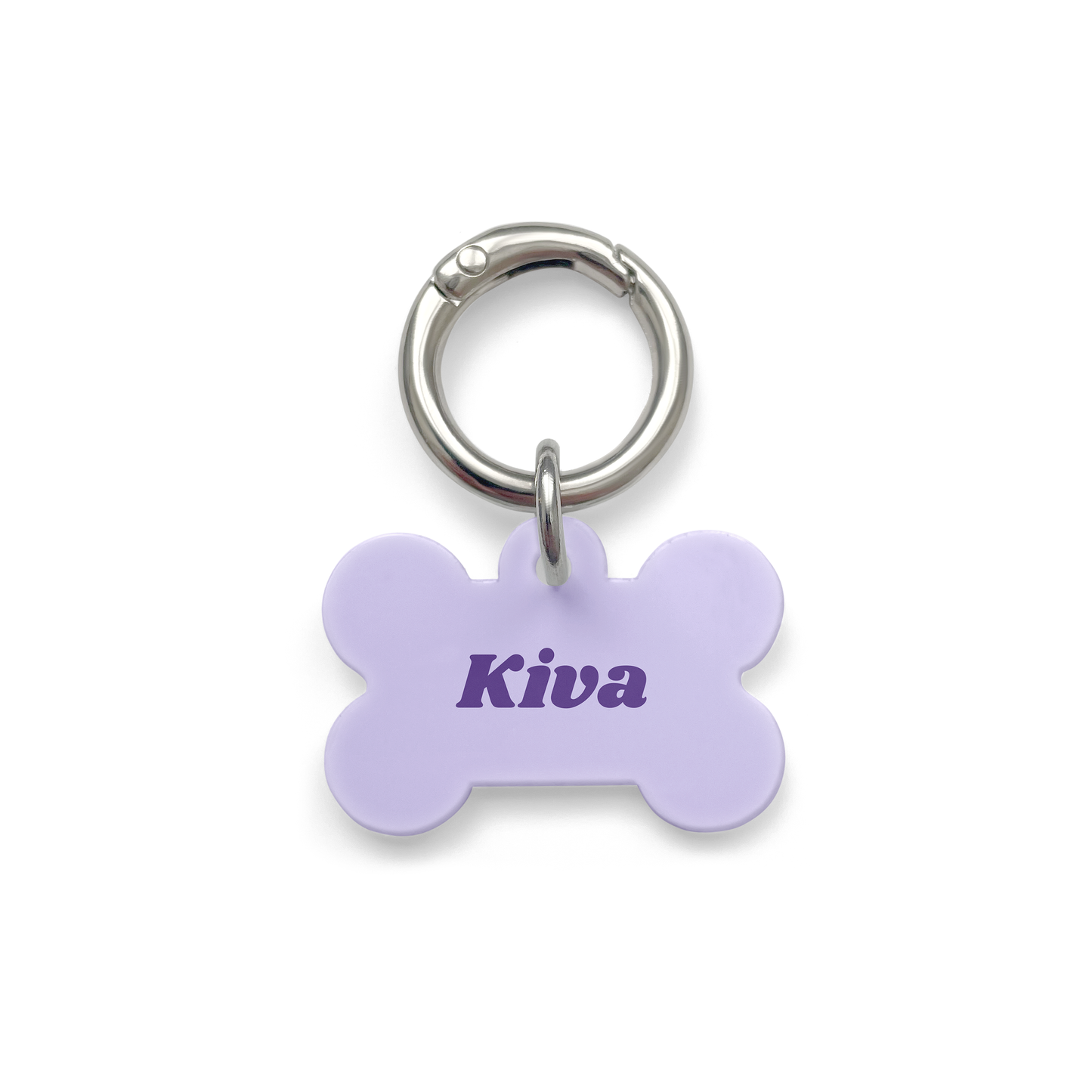 Purple Pet ID Tag from the simple design range in a bone shape with a silver ring.